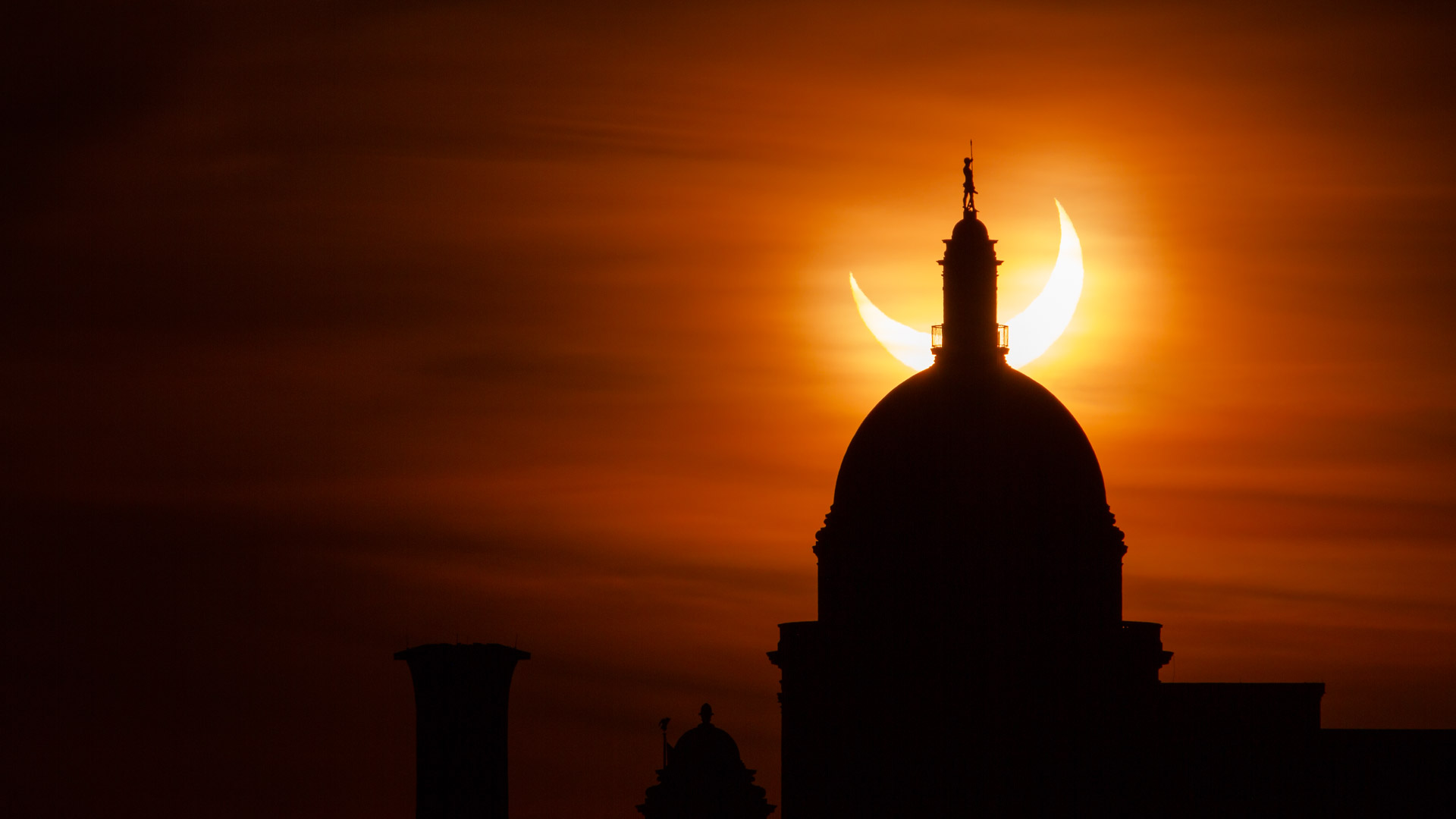 Partial Solar Eclipse Sunrise Over Providence, Rhode Island